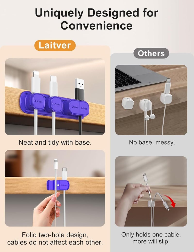 Laitver 6 Pack Magnetic Cable Clips [1s Open/Lock], Cord Organizer Holder Strong Adhesive Desk Cable Management- Organize Charging Cords Neatly for Home, Office, Car,Desk, Nightstand-Dark Blue - Image 3